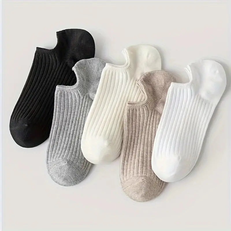 5-Pairs: Women's No-Show Socks, Elegant Solid Colors Sale Choice