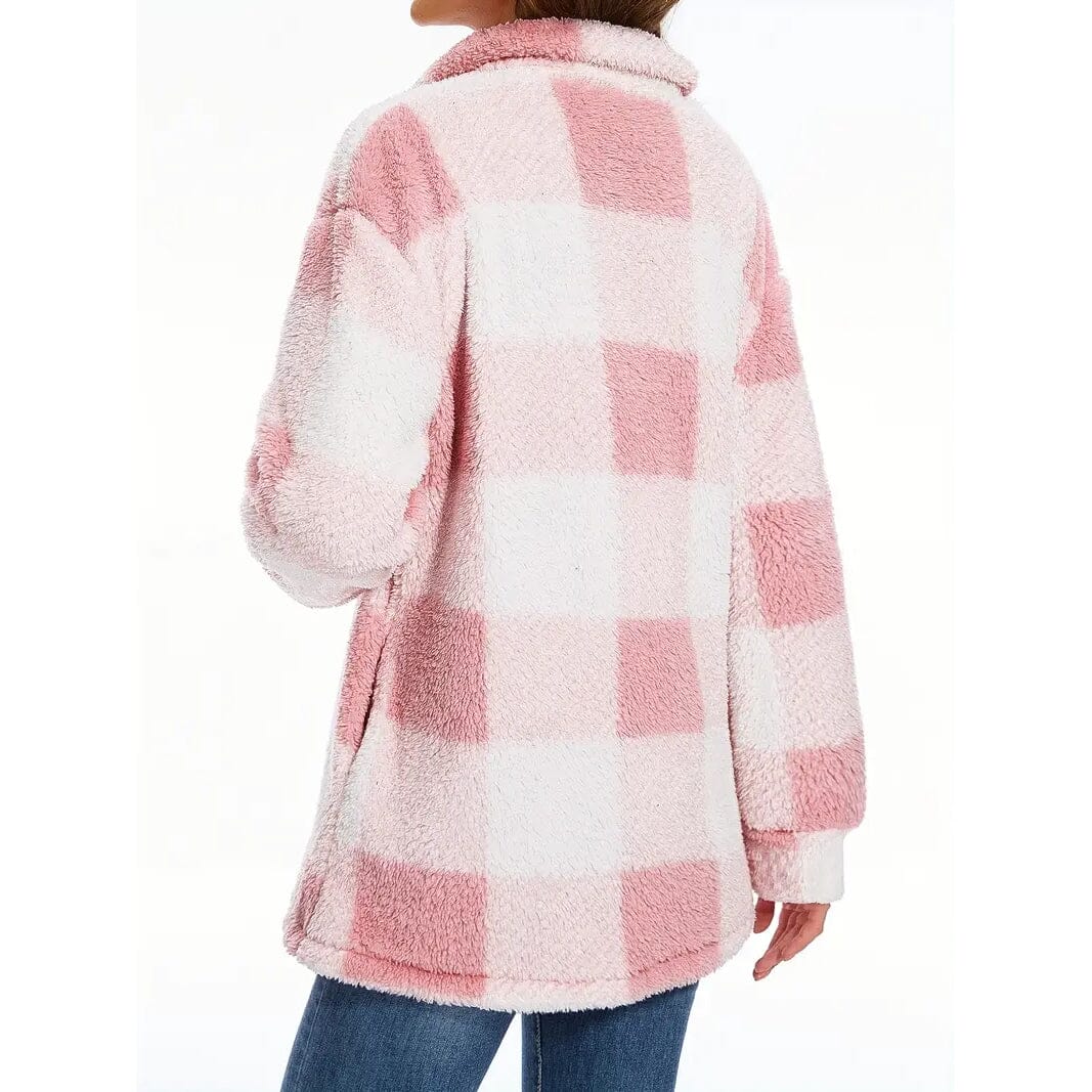 Women's Plaid Button-Front Teddy Coat Discount Low Pice