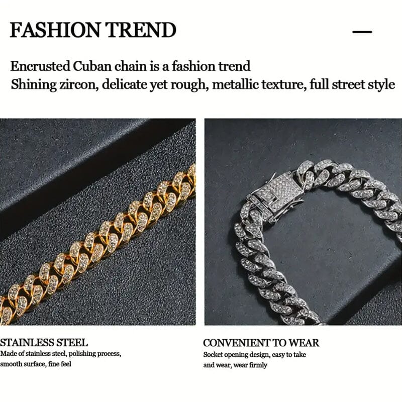 8 Luxurious Rhinestone Cuban Chain Bracelet for Men Factory Outlet For Sale