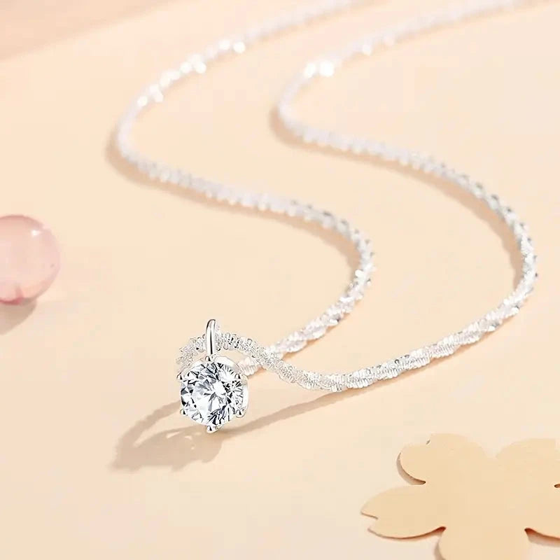 Sparkling Wave-Shaped Six-Claw Single Zirconia Pendant Necklace Footlocker Finishline Online
