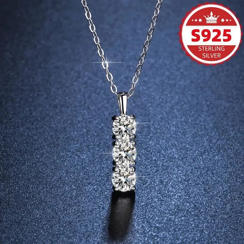 925 Sterling Silver Necklace Three Vertical Synthetic Zirconia Pendants Free Shipping Very Cheap