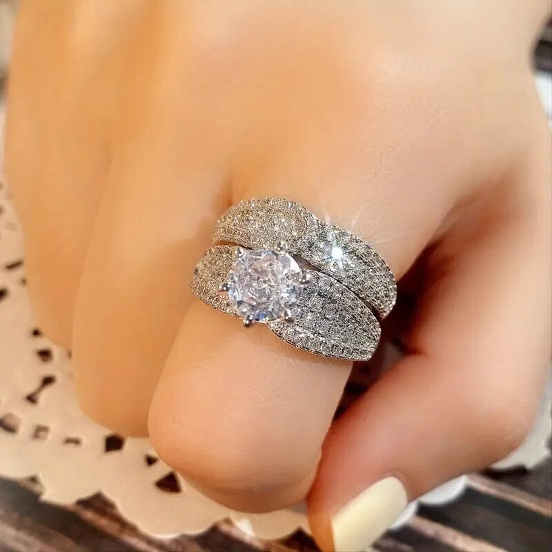 2-Piece Set: Sterling Silver Bridal Ring 100% Original