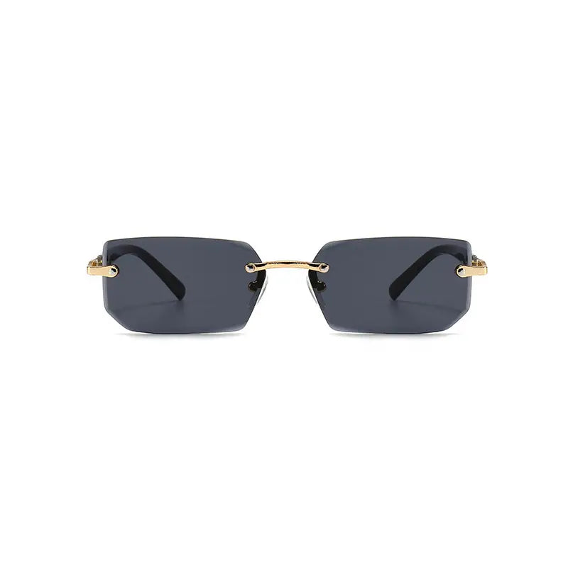 Square Rimless Vintage Sunglasses Stylish Design Golden Frame Black Hip Hop Sunglasses Clearance Latest