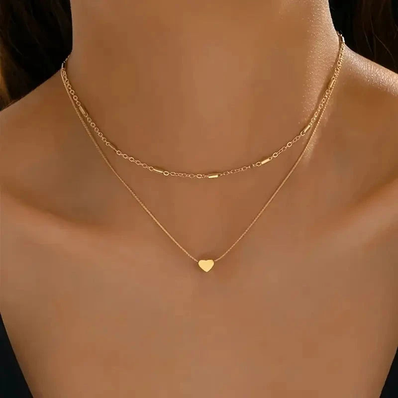 Elegant Simple Double Layer Choker Necklace with Heart Pendant Cheap Manchester Great Sale