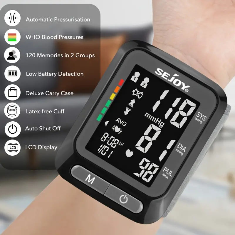 SEJOY Wrist Blood Pressure Monitor Automatic Digital Cuff Heart Rate BP Machine Countdown Package Cheap Online