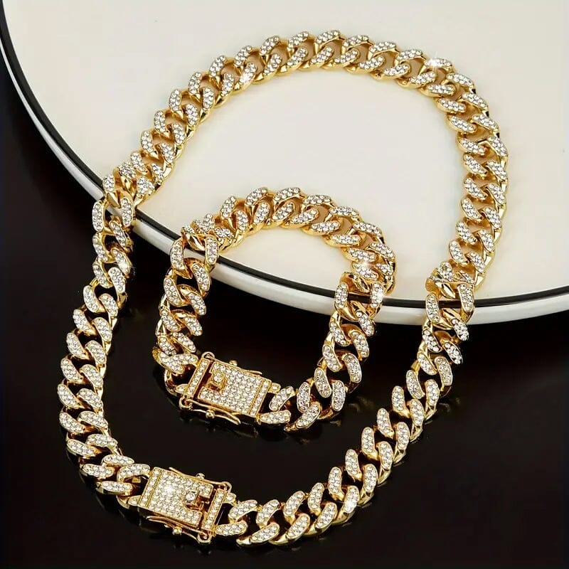 2-Piece Set: Unisex Hip Hop Cuban Chain Necklace and 8 Bracelet Clearance 2025