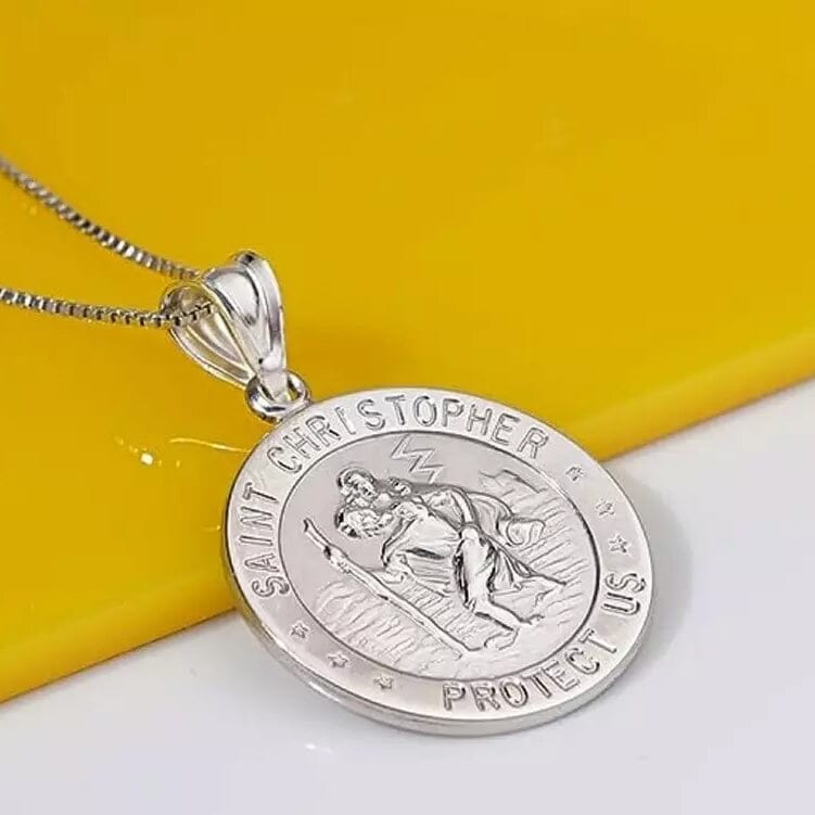 925 Sterling Silver 20MM Saint Christopher Religious Pendant Necklace Many Kinds Of Cheap Online