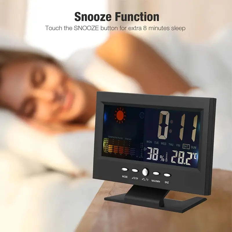 Vibrant Digital Weather Alarm Clock with Voice Control Browse For Sale