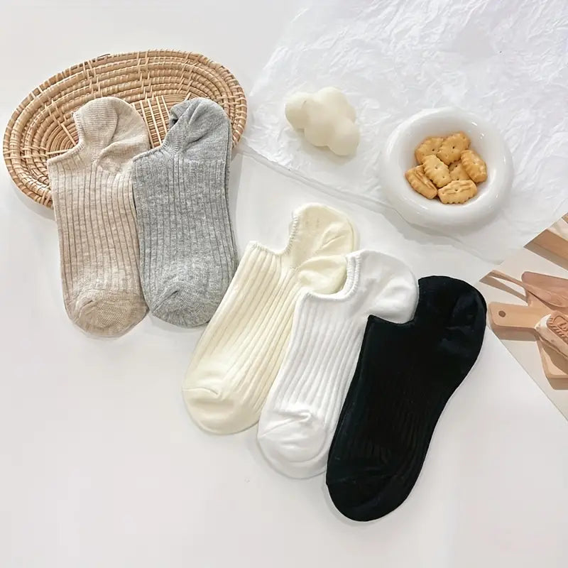 5-Pairs: Women's No-Show Socks, Elegant Solid Colors Sale Choice