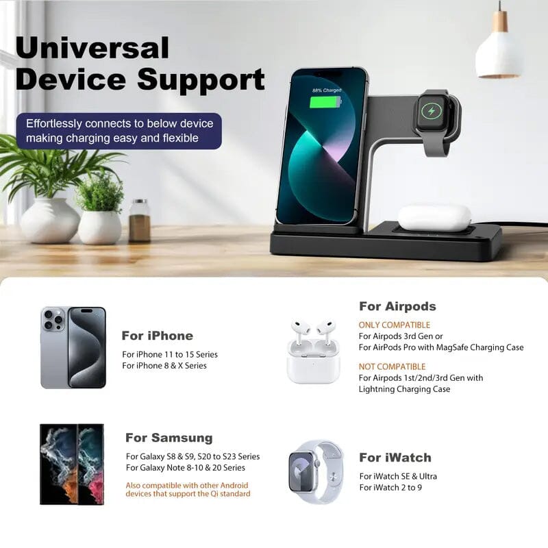 Wireless Charging Station 3-in-1 Standard 15W Fast for Mag-Safe Charger Stand Sale Fast Delivery