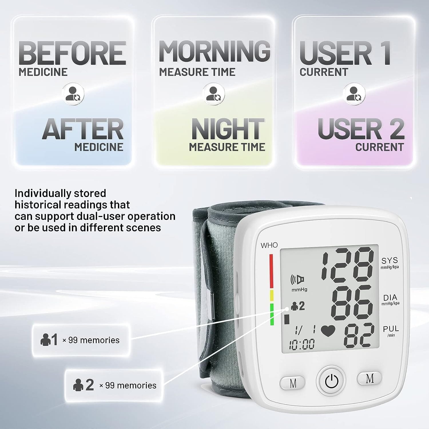 Blood Pressure Monitor Digital Wrist BP Machine Automatic BP Cuff with 2 Users 180 Memory Voice Large LCD Display Affordable Cheap Pice