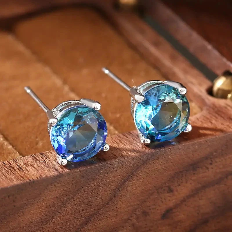 European and American Style Copper Earrings with Blue Zirconium For Sale For Sale