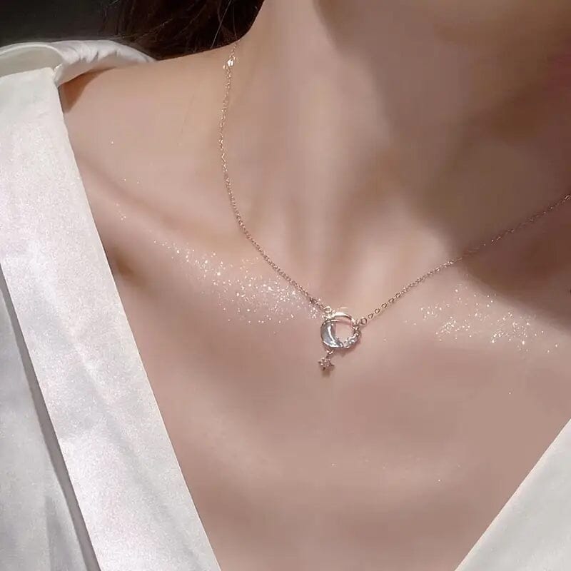 Stunning Moon and Star Birthstone Pendant Necklace Original Cheap Pice