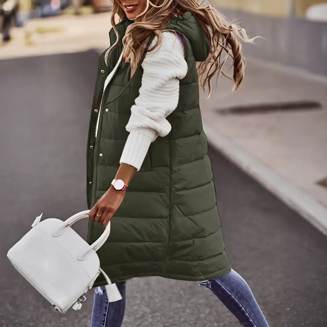 Casual Sleeveless Long Button Front Hooded Coat Outerwear Official Online