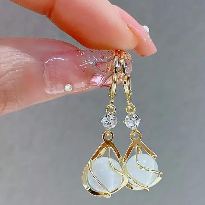 Moonstone Bead Shiny Rhinestone Dangle Earrings Footlocker Finishline Sale Online