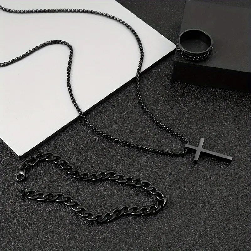 3-Piece Set: Fashion Versatile Dark Cross Stainless Steel Jewelry Free Shipping New Styles