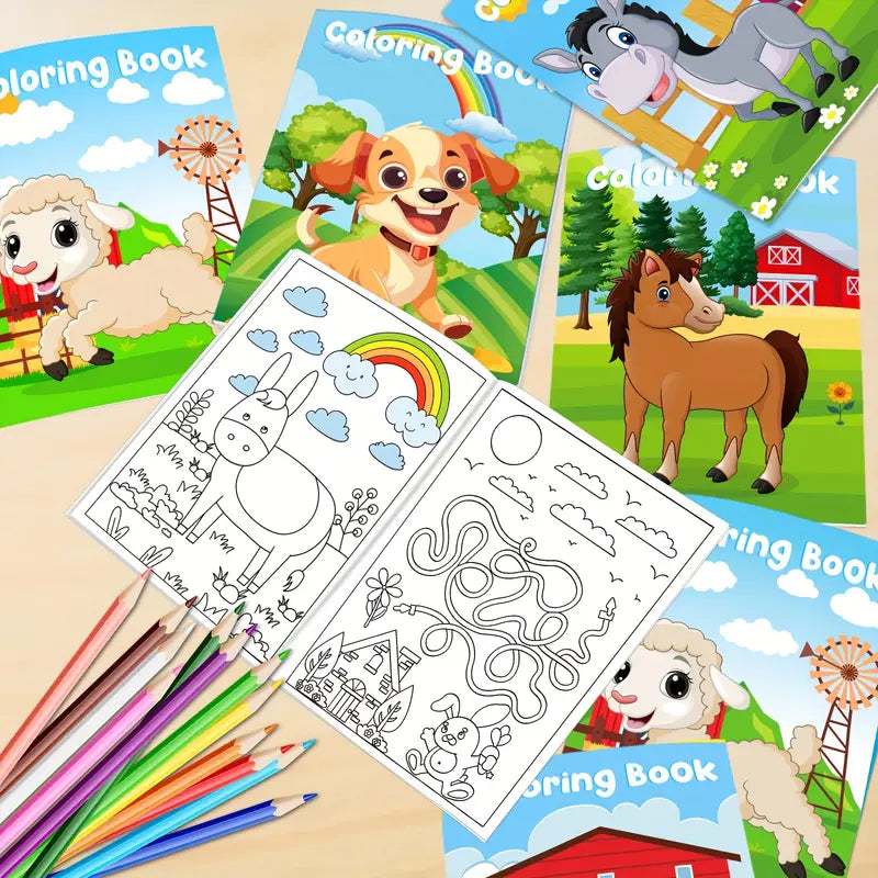 24-Pieces: Mini Coloring Books with 24 Stacking Crayons, Farm Themed Cheap Sale Free Shipping