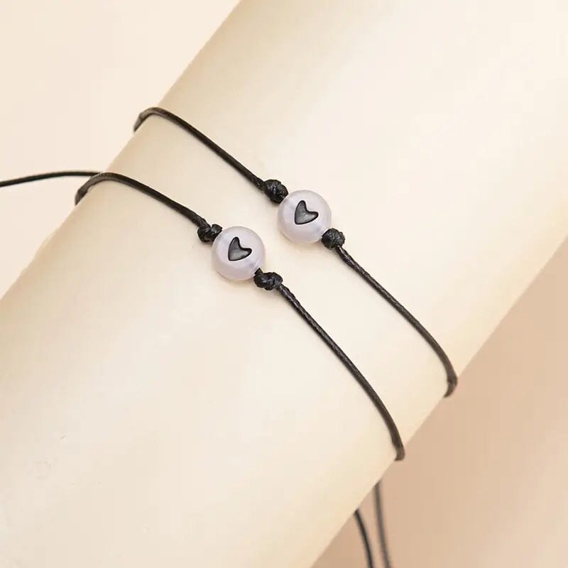 2-Pieces: Luminous Flat Round Shape Beads Braided Bracelet with Heart Shape Pattern Order Cheap Pice