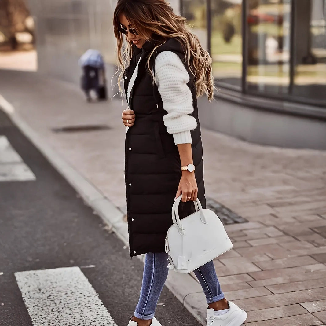 Casual Sleeveless Long Button Front Hooded Coat Outerwear Official Online