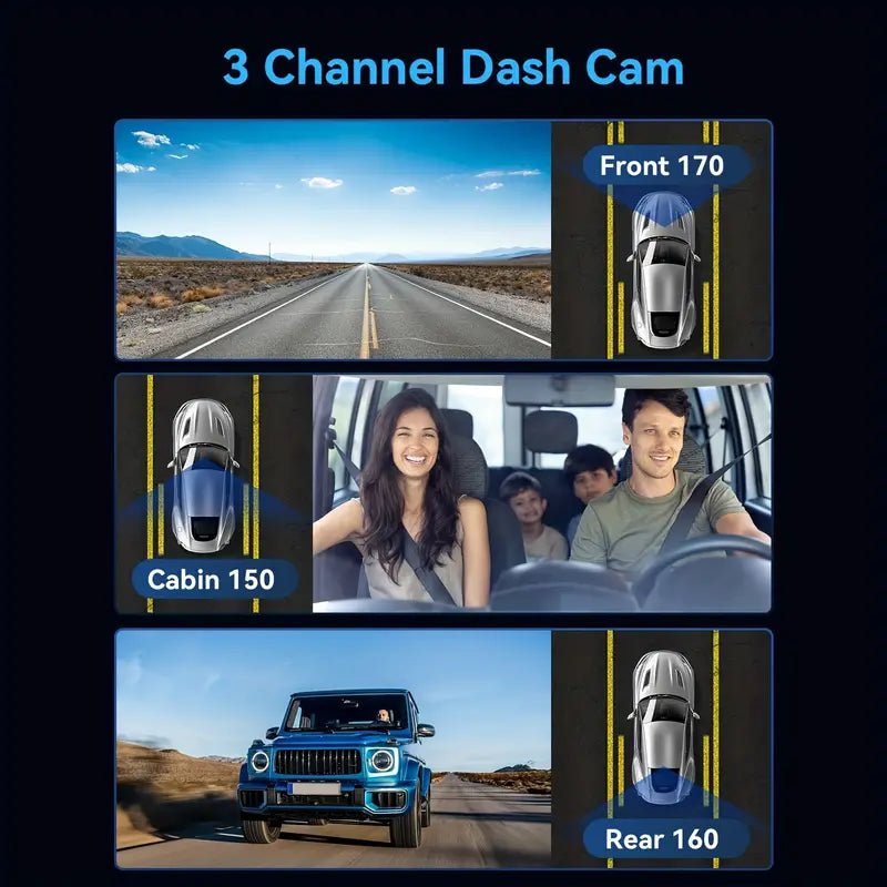 1080P Triple Dash Cam Front, Inside and Rear with 32GB Card, Night Vision, HDR & More Free Shipping Best Pices