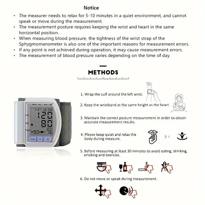 Automatic Digital Wrist Blood Pressure Monitor with Large LCD Display and Adjustable Cuff Cheap Online Store Manchester