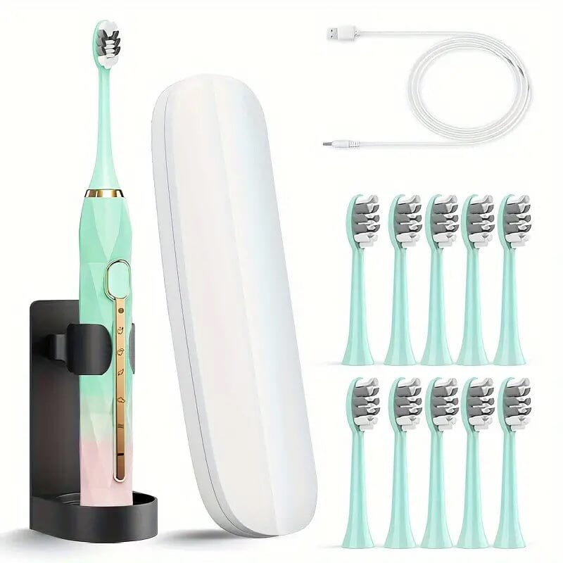 Waterproof USB Rechargeable Electric Toothbrush with 10 Replaceable Toothbrush Heads, Charger and Case Sale Affordable