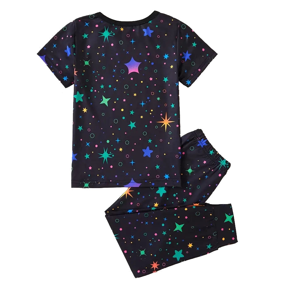 2-Piece Set: Cute Starry Unicorn Pattern Short Sleeve Top + Jogger Pants Co-ords Set From China Sale Online