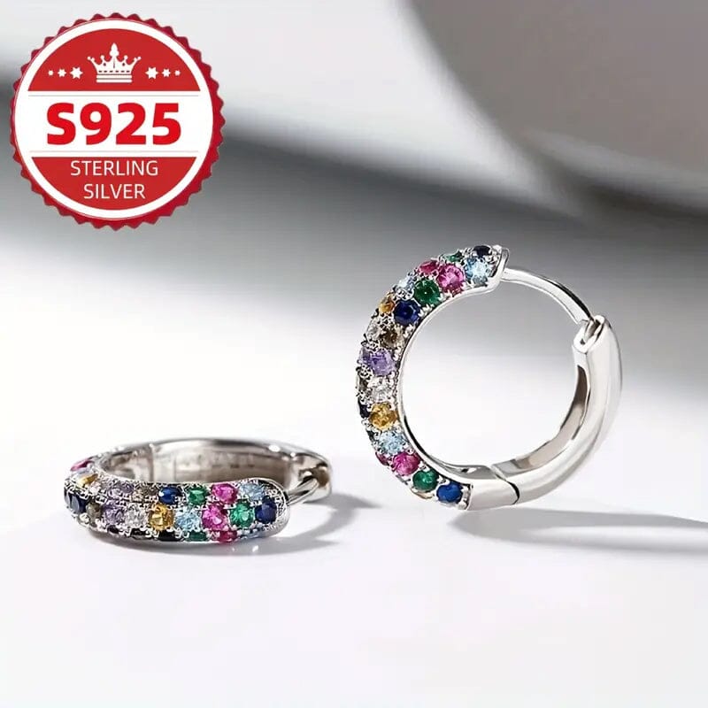 925 Sterling Silver Round Colorful Synthetic Zirconia Earrings Cheap Tumblr