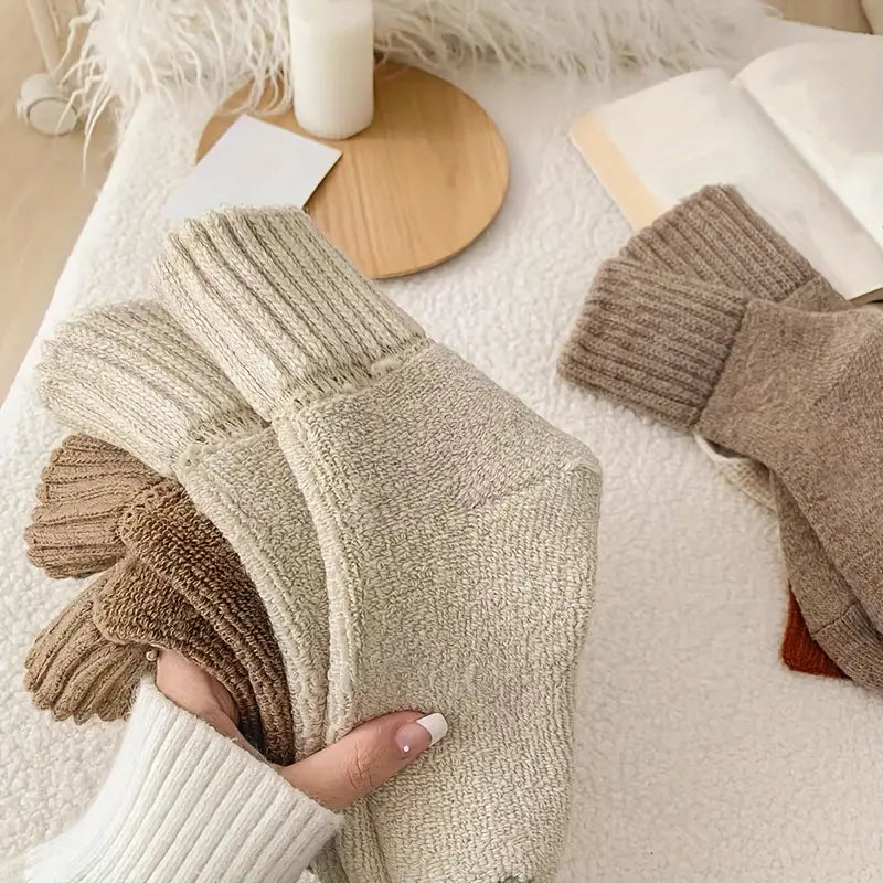 5-Pairs: Women's Stockings & Hosiery Simple Solid Thickened Socks Outlet Best Place