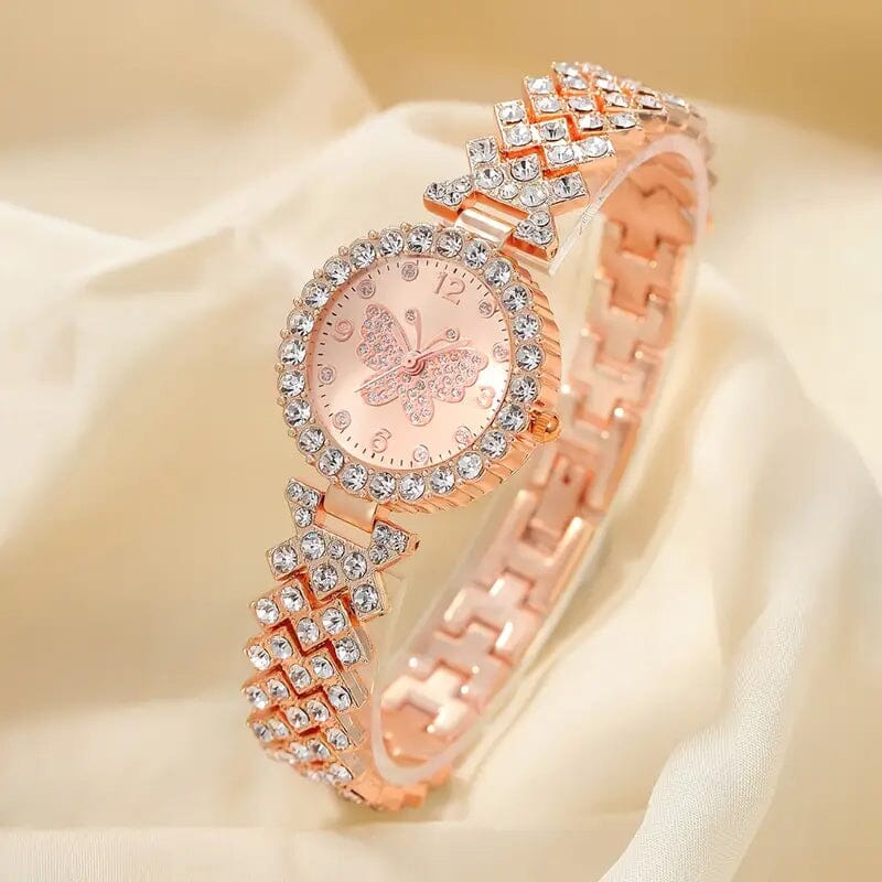 2-Piece Set: Butterfly Quartz Stainless Steel Band Wrist Watch and Bracelet Marketable For Sale