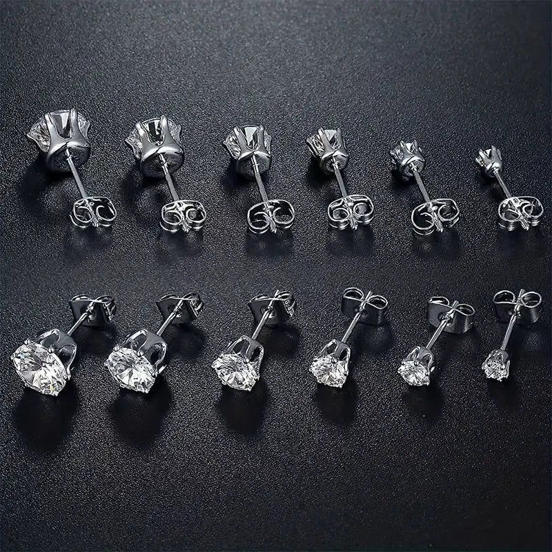 18K Gold Plated Ear Bone Buckle Stainless Steel 6-Prong Zirconia Stud Earrings Sale Outlet Locations