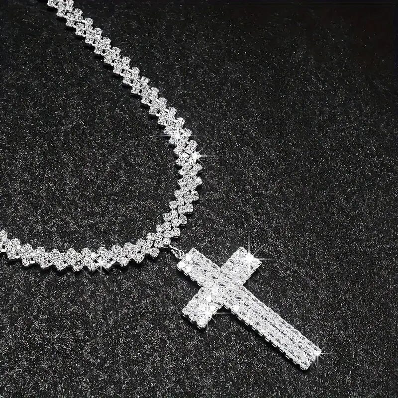 Sterling Silver 925 Luxury Cross Pendant Necklace with Multi-Layer Zircon and Sparkling Rhinestones Cheap Visa Payment