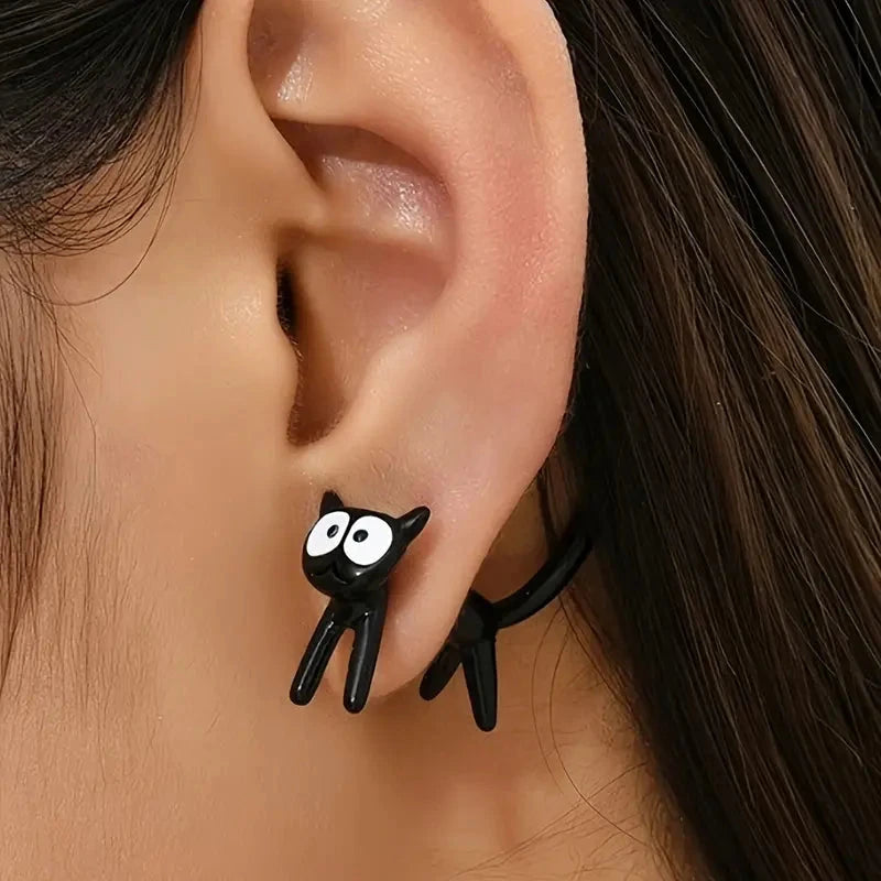 Black Cat Front And Back Stud Earrings For Women Free Shipping For Cheap