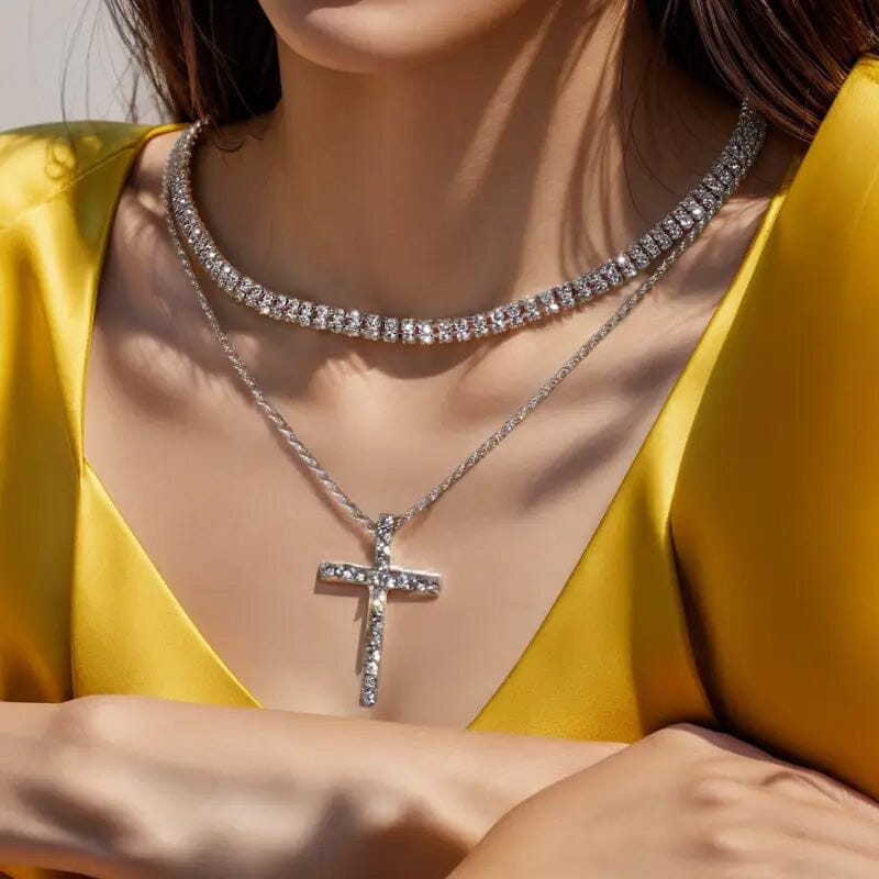 Women's Double Layer Artificial Crystal Cross Pendant Necklace Discount Recommend