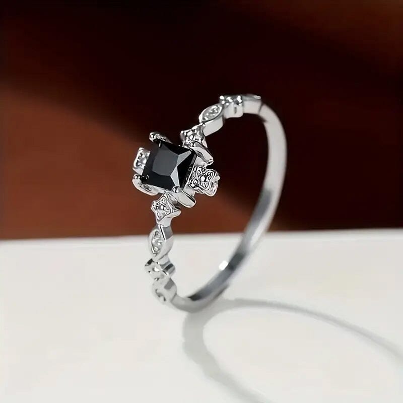 Vintage-Inspired Black Square Cubic Zirconia Ring Low Cost