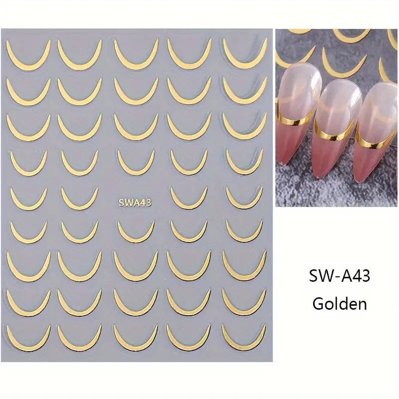 3D Gold-Finished French Kiss Crescent Nail Stickers Clearance Footaction