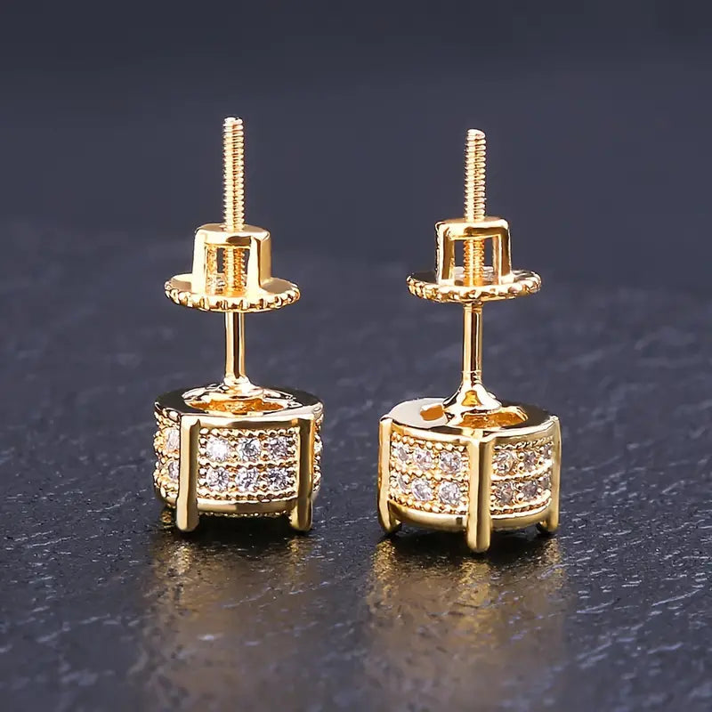 S925 Silver Hip-hop Men's Earrings With Synthetic Zirconia Micro-setting Color Plating Round Earrings Outlet Affordable