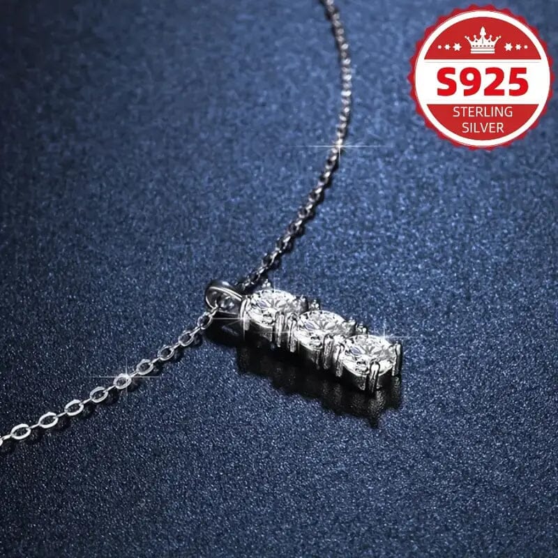 925 Sterling Silver Necklace Three Vertical Synthetic Zirconia Pendants Free Shipping Very Cheap