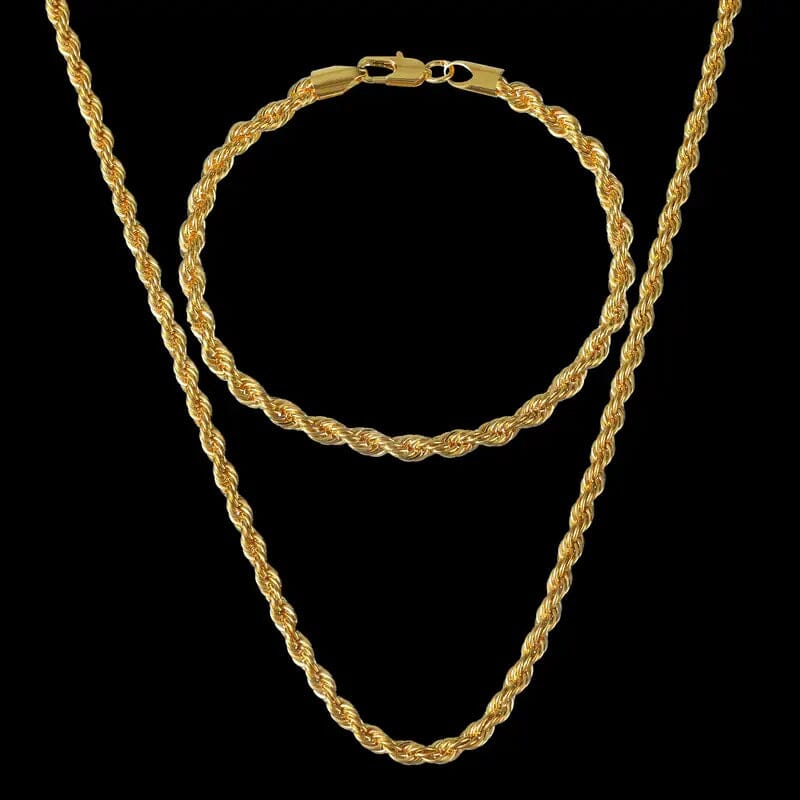 18K Gold European Classic Twist Necklace + Bracelet Cheapest Pice Online
