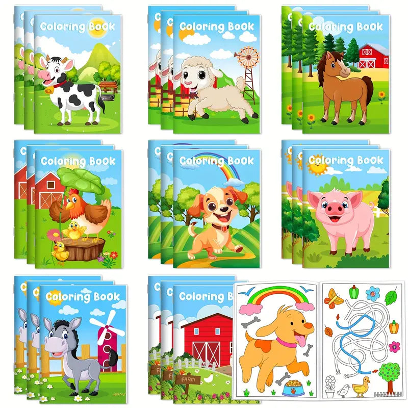 24-Pieces: Mini Coloring Books with 24 Stacking Crayons, Farm Themed Cheap Sale Free Shipping