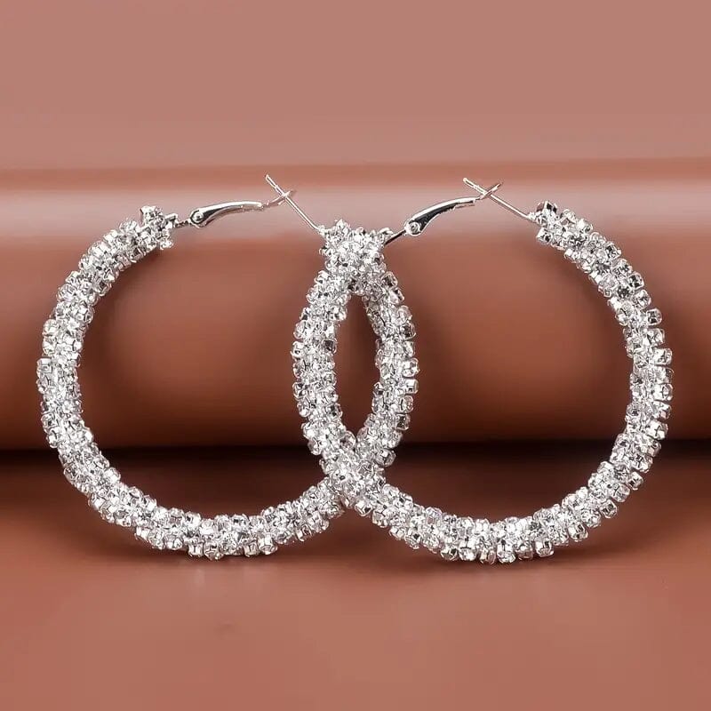 Large Full Rhinestone Silver Hoop Earrings 2025 Cheap Online