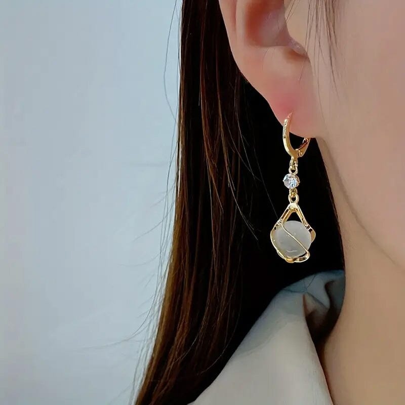 Moonstone Bead Shiny Rhinestone Dangle Earrings Footlocker Finishline Sale Online