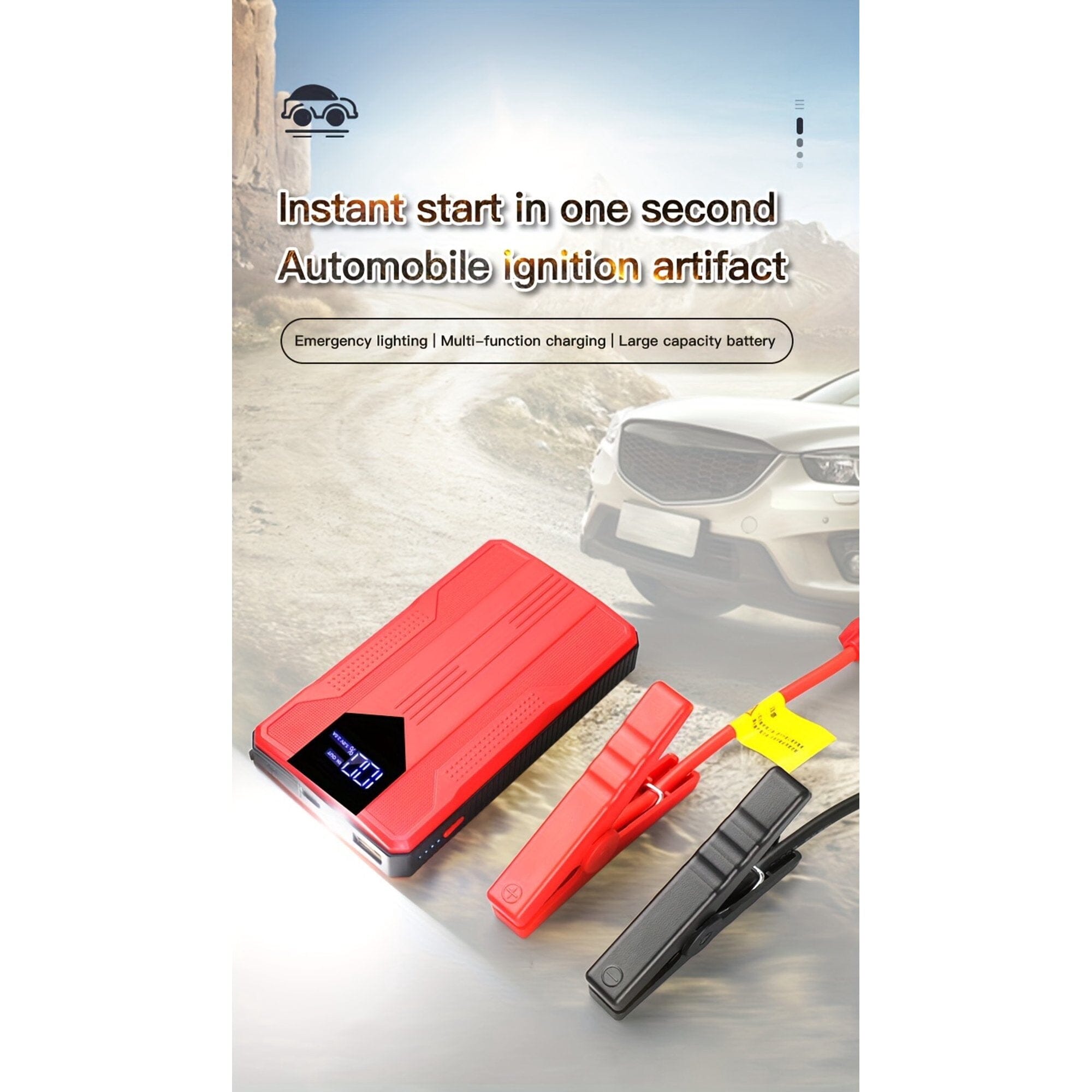 12V Ultra-Portable Car Battery Jump Starter with Advanced Smart Clip & Intuitive LCD Display Outlet Fashion Style