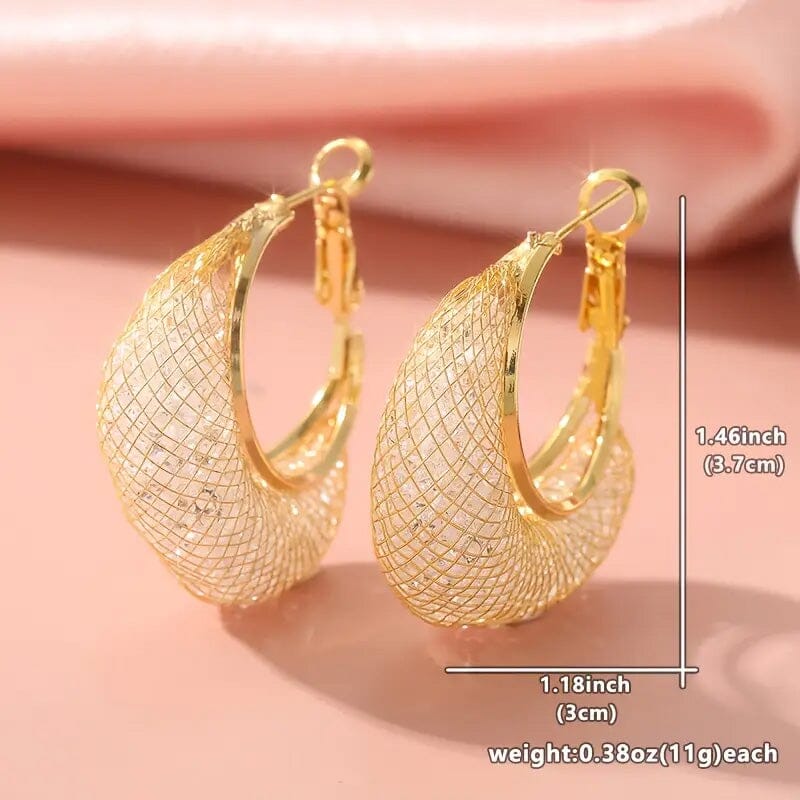 Elegant Crescent Mesh Hoop Earrings with Sparkling Cubic Zirconia Cheap Sale Fashionable