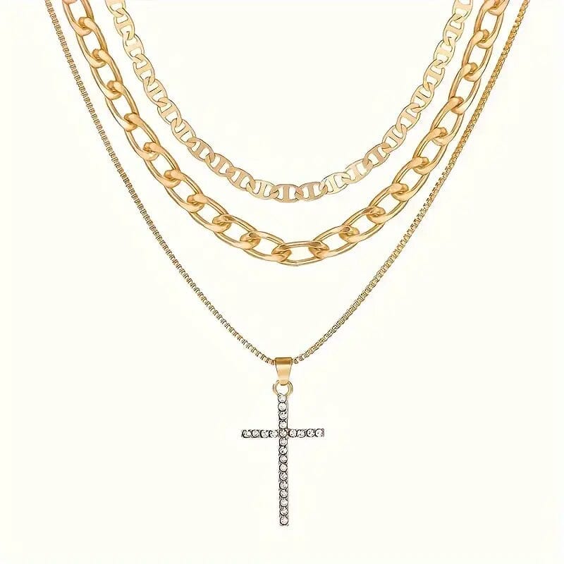 3-Piece: Women's Retro Luxury Artificial Crystal Cross Stackable Necklace Set Cheap Sale Comfortable