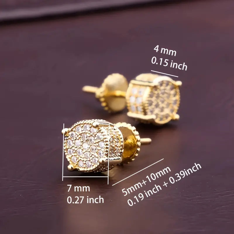 S925 Silver Hip-hop Men's Earrings With Synthetic Zirconia Micro-setting Color Plating Round Earrings Outlet Affordable