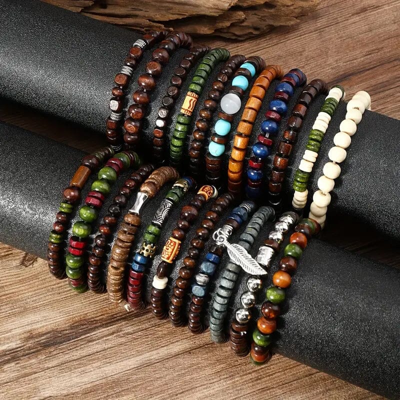 22-Pieces: Bohemian Vintage Wooden Beads Bracelet Set Under 70 Dollars