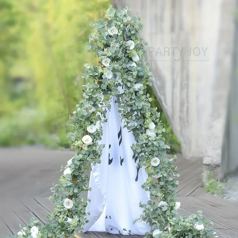 Artificial Eucalyptus Garland With Fake Roses & Gypsophila, Faux Floral Greenery Fashionable