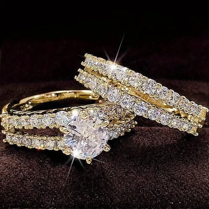 2-Piece Set: Gold Inlays with Zirconia Rings Best Wholesale Cheap Pice