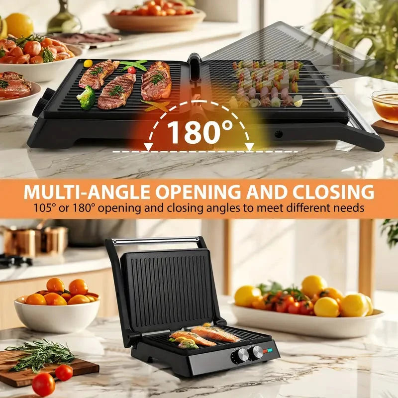 3-in-1 Electric Indoor Non-Stick Grill & Panini Press Sandwich Maker with Adjustable Temperature Control and Grease Tray Exclusive Online